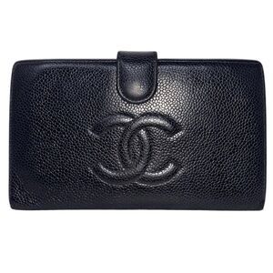 CHANEL CC Timeless Caviar Leather Long Wallet Purse w Kiss-lock Coin Compartment